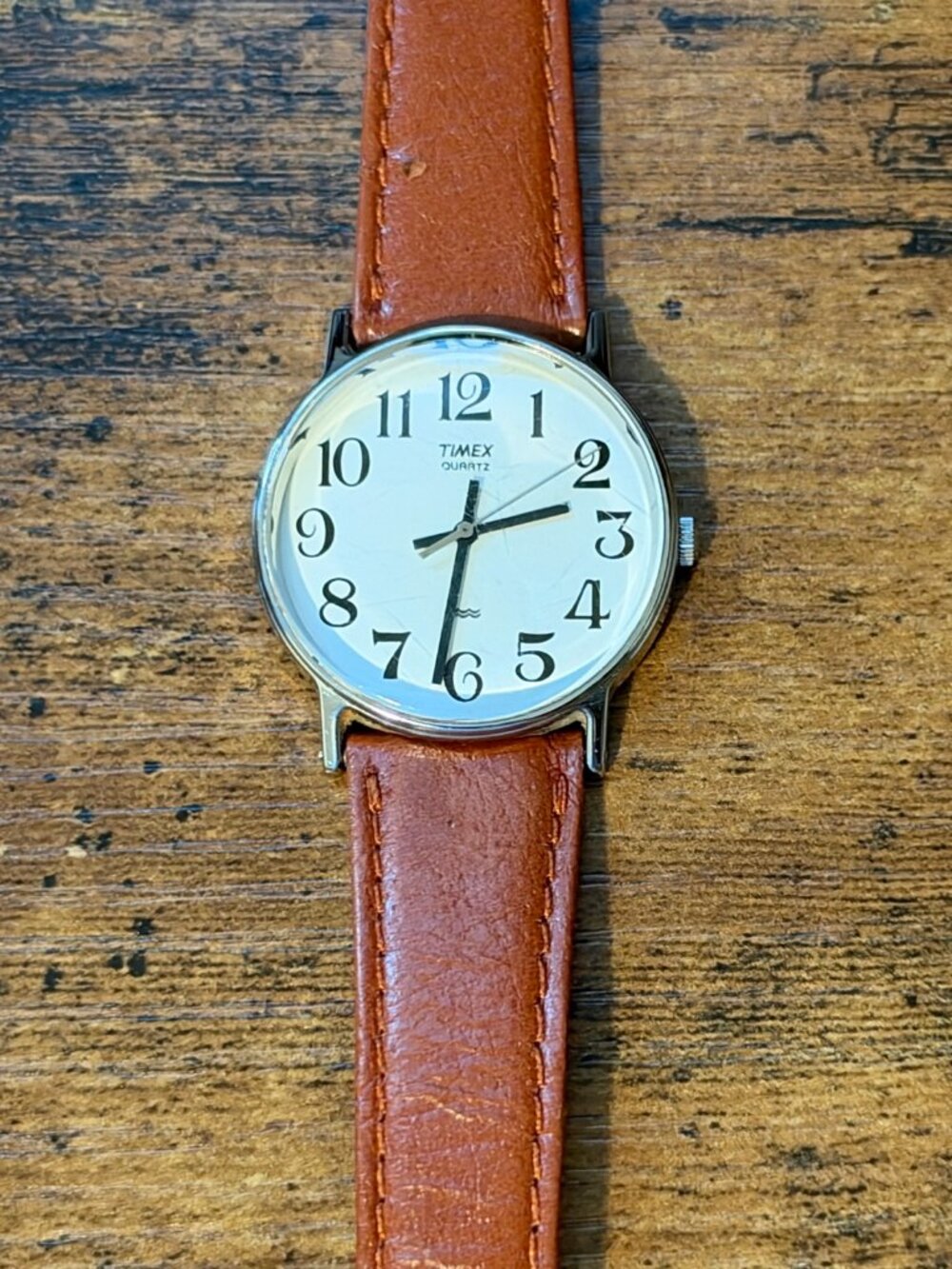 Timex Quartz Easy Reader Watch Cream Dial Brown Pigskin Leather Strap LA Cell